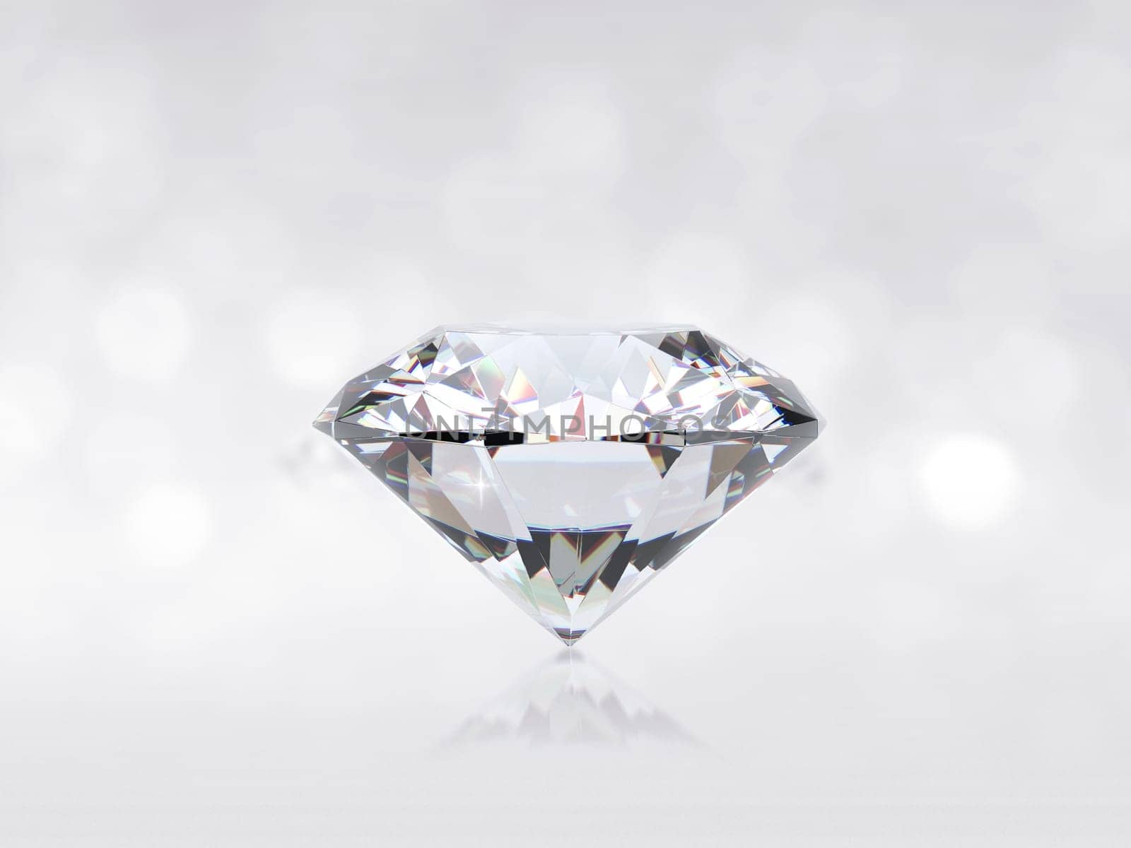 still with expensive cut diamonds in front of a white background, reflections on the ground. Lot of copyspace