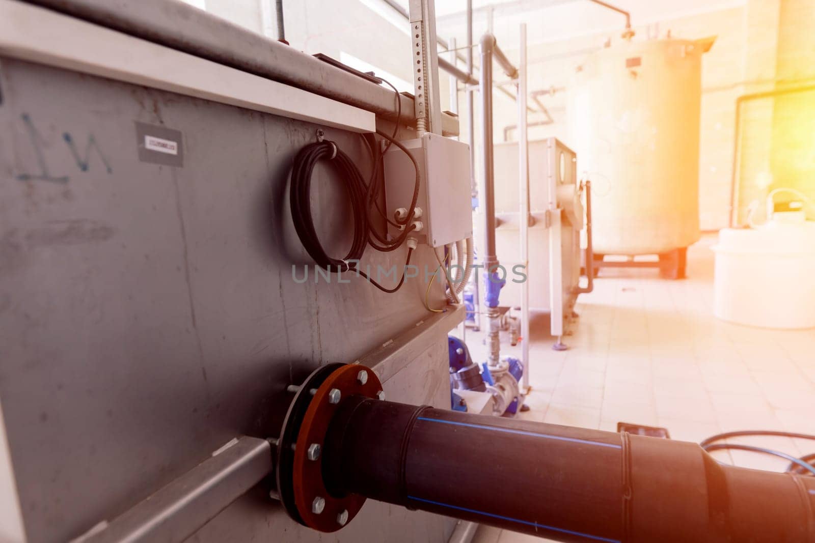 Pressure sensor in an industrial boiler room. Barometer in a heating system. Close-up.