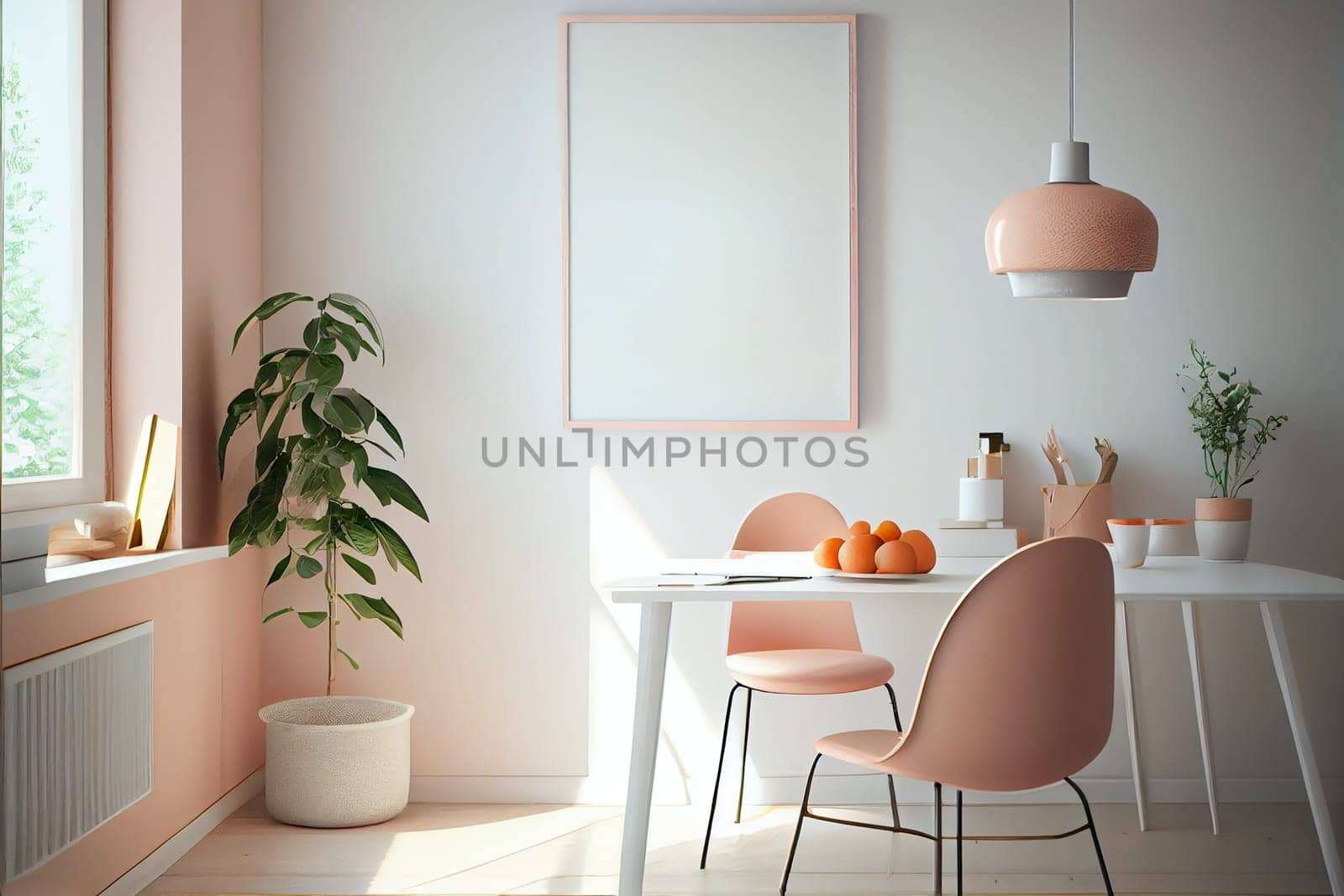 Home interior poster mock up with vertical frame - wall mockup interior. Wall art. 3d rendering, 3d illustration