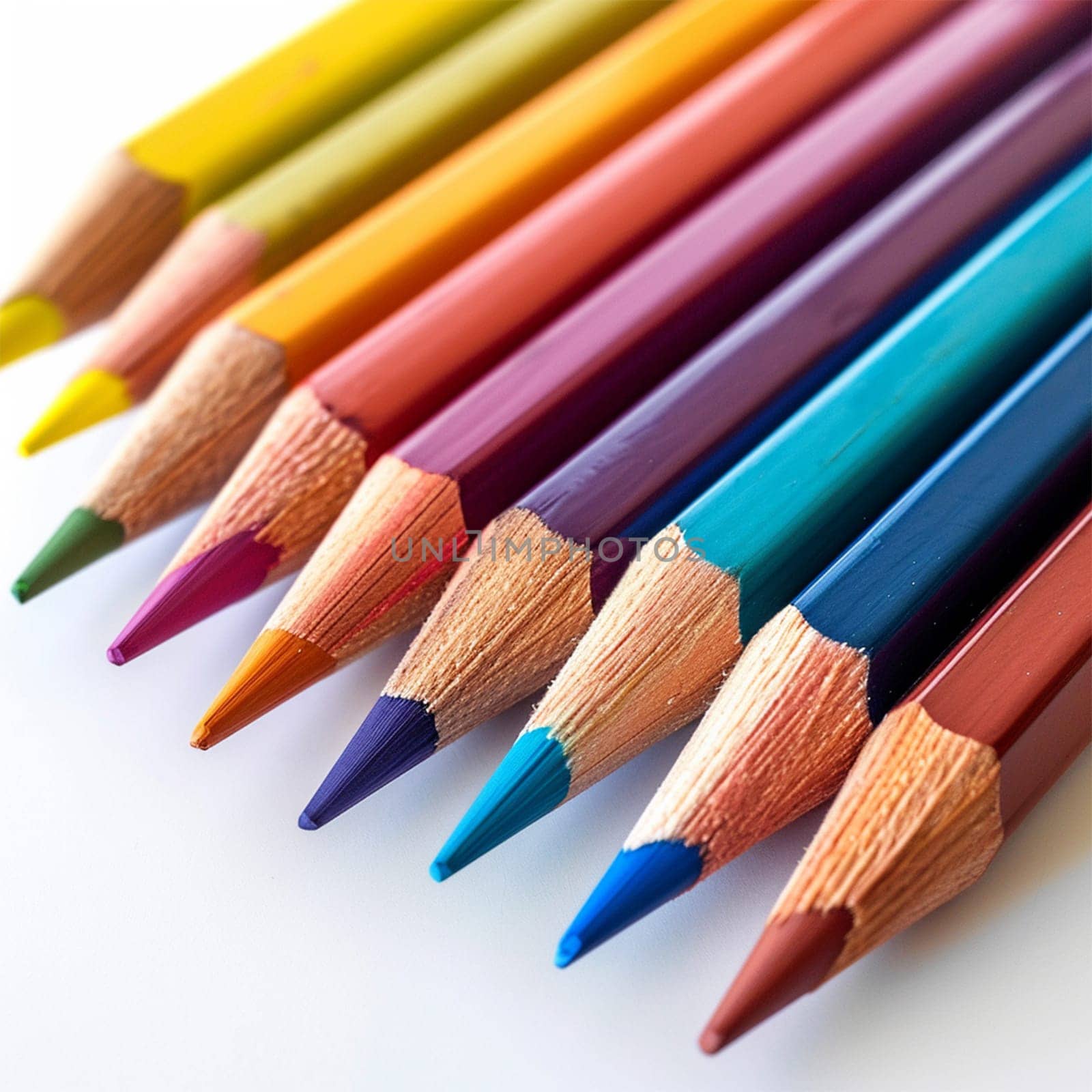 colored pencils on a clean white background .