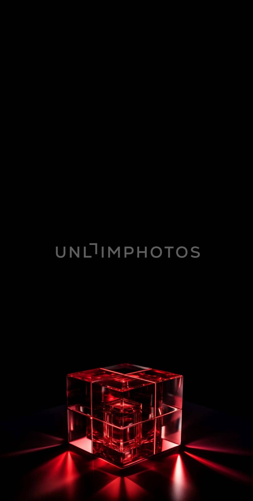 Futuristic glass red cube banner. Portal color clean science. Generate Ai