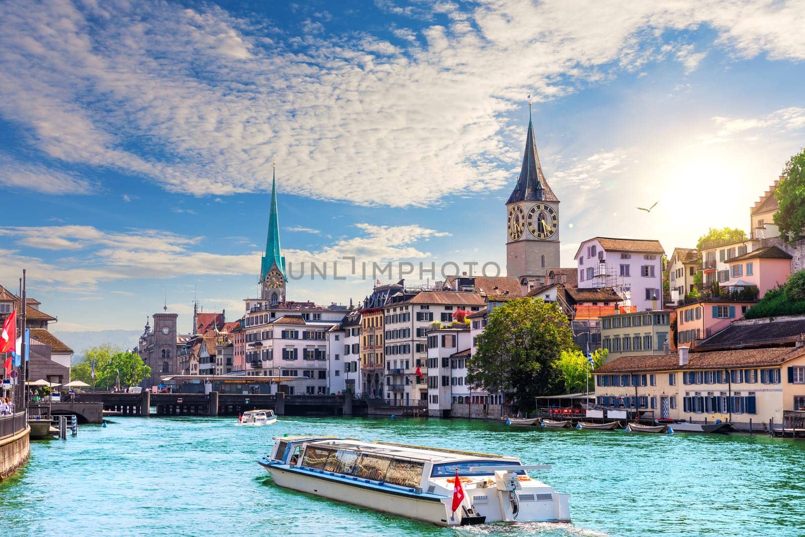 St. Peter's church and Fraumunster abbey, Zurich, Switzerland.