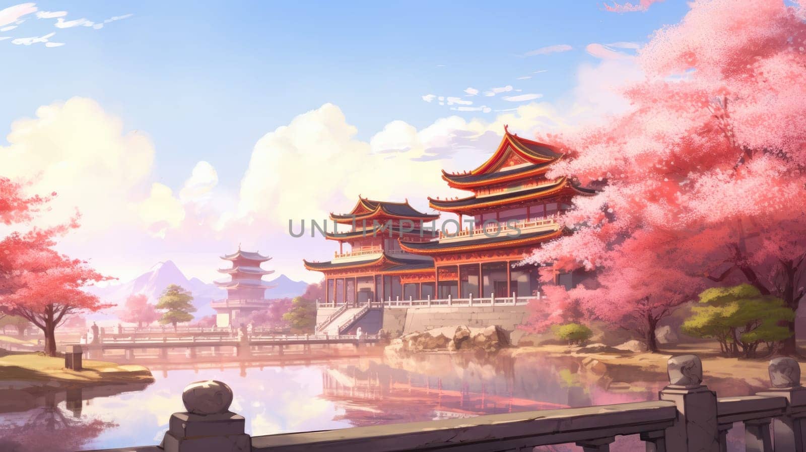 anime style background chinese asia japan china architecture, ai