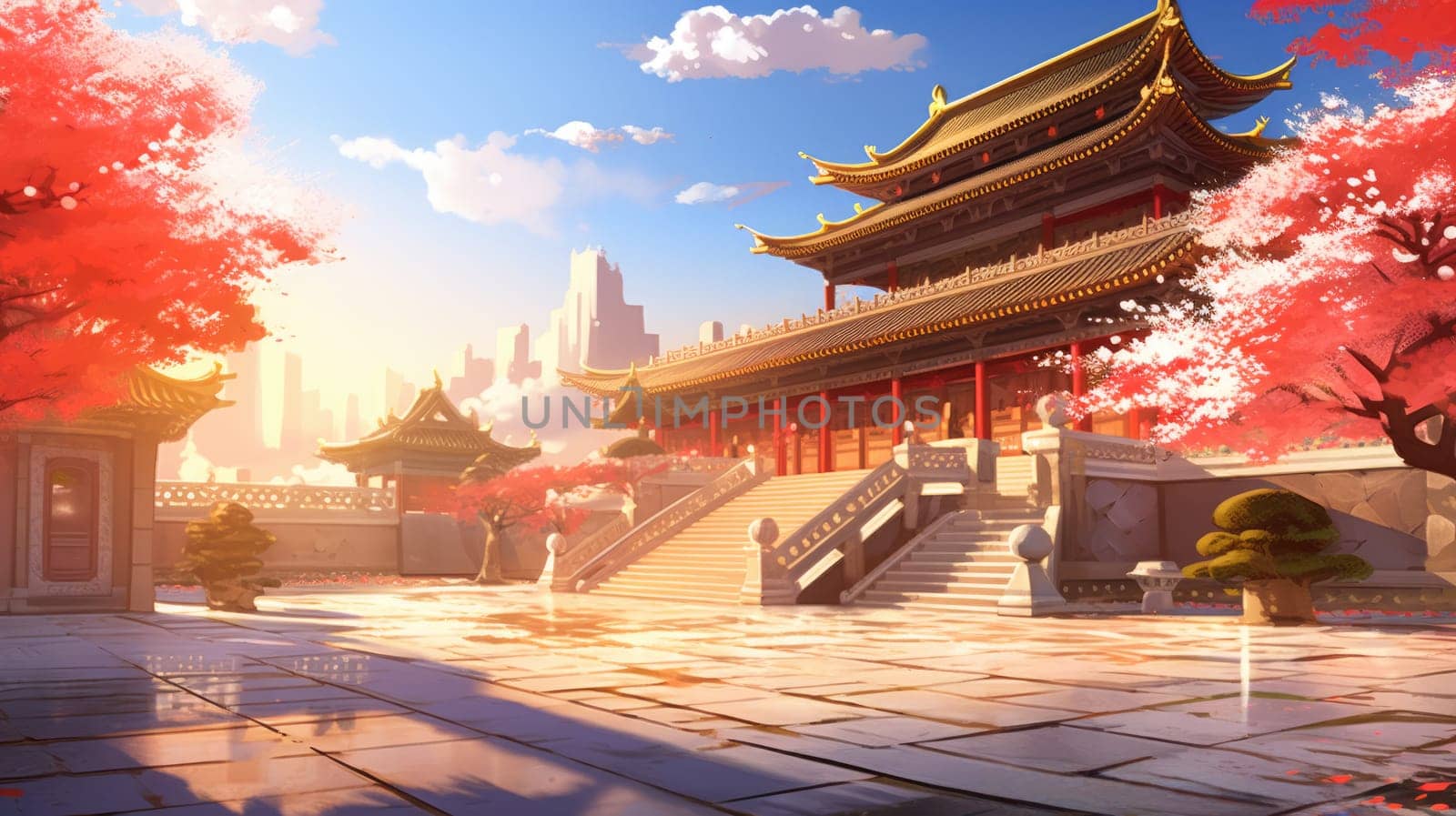 anime style background chinese asia japan china architecture, ai