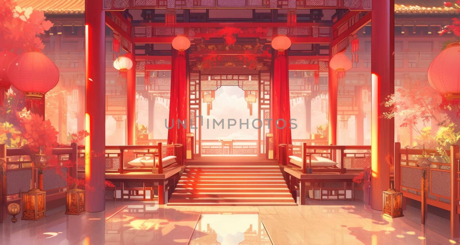 anime style background chinese asia japan china architecture, ai