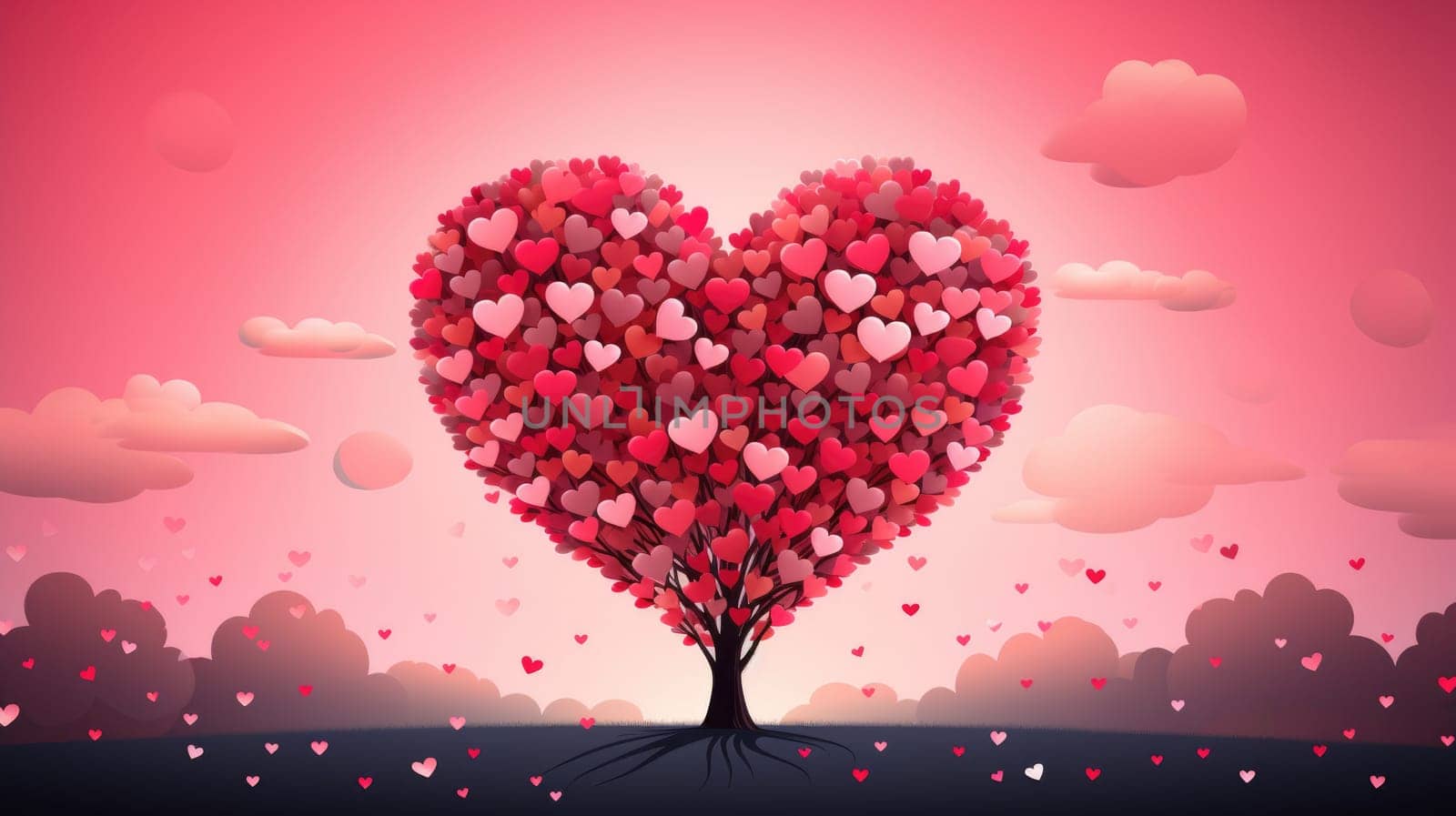 valentine's day concept art heart and love tree, ai