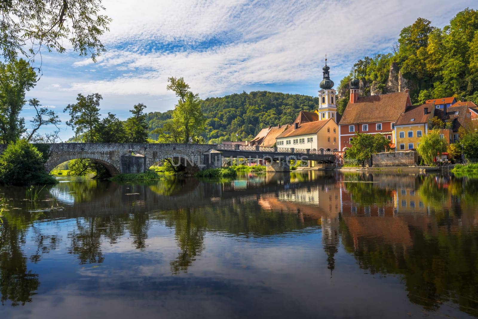 Idyllic village at the river Naab with a picturesque old town