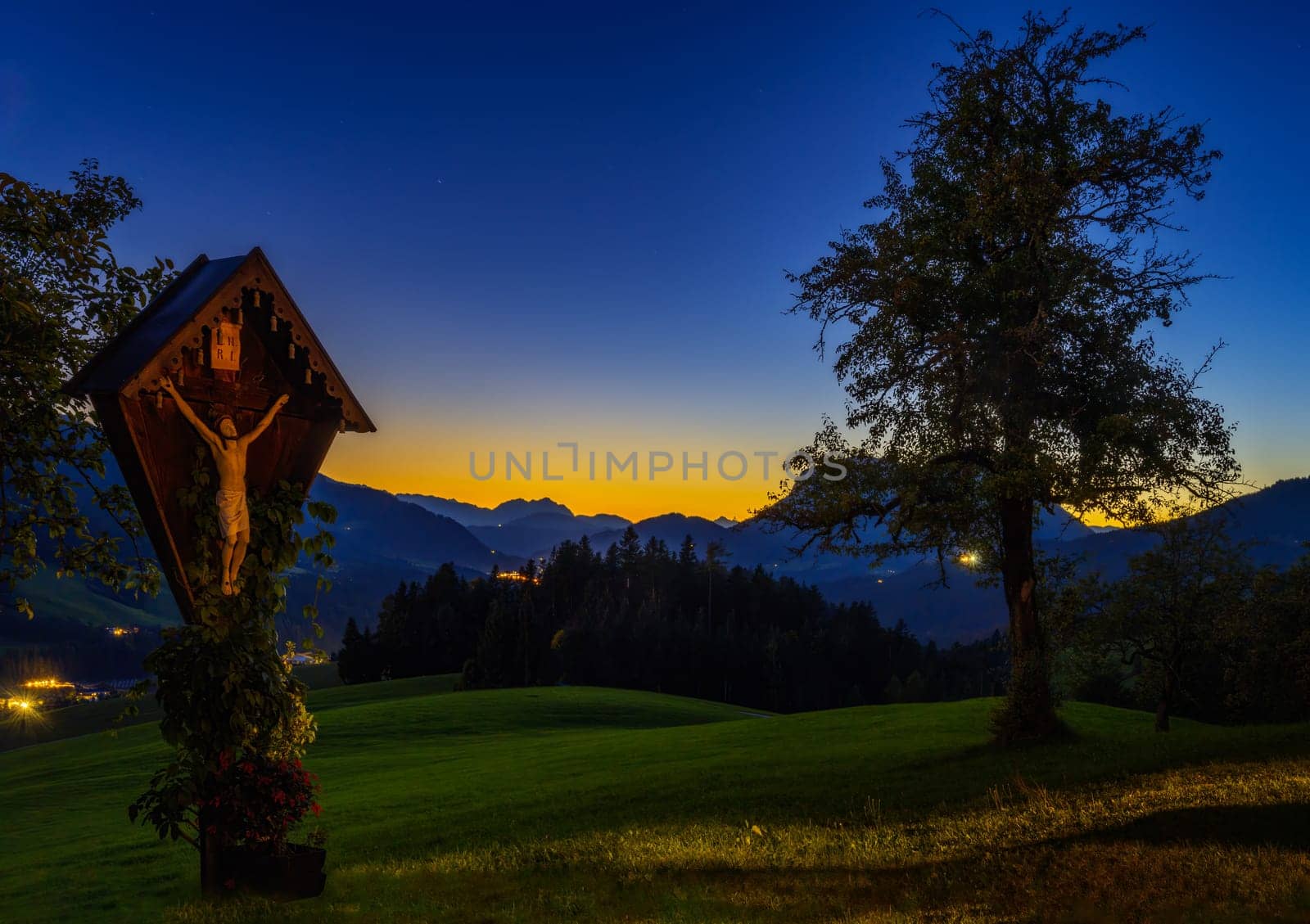 Mountain landscape in the alps of Austria during sunset