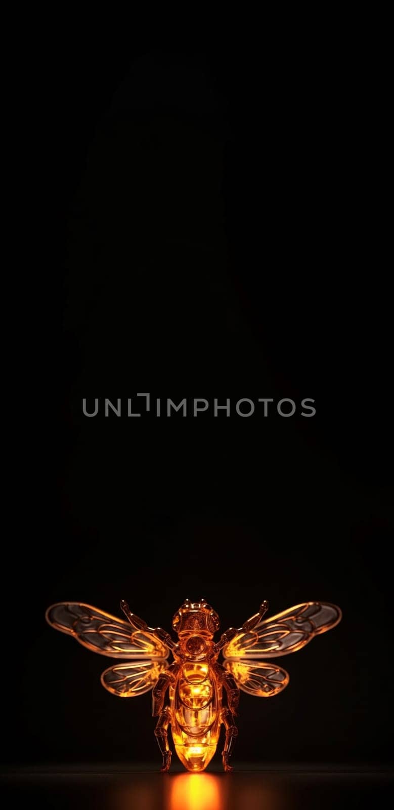 Mythical beast with six wings banner. Radiant sinister insect on black background. Generate ai