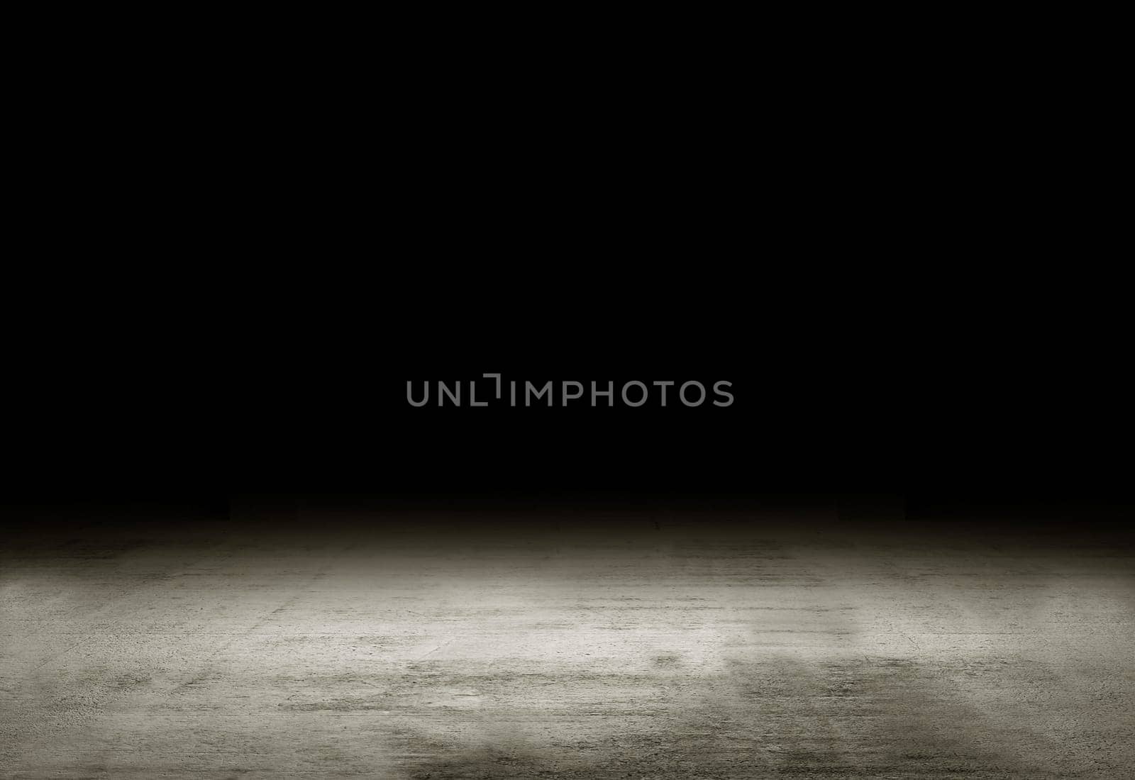 A concrete rough old grey floor with an empty space for text on top on a black background