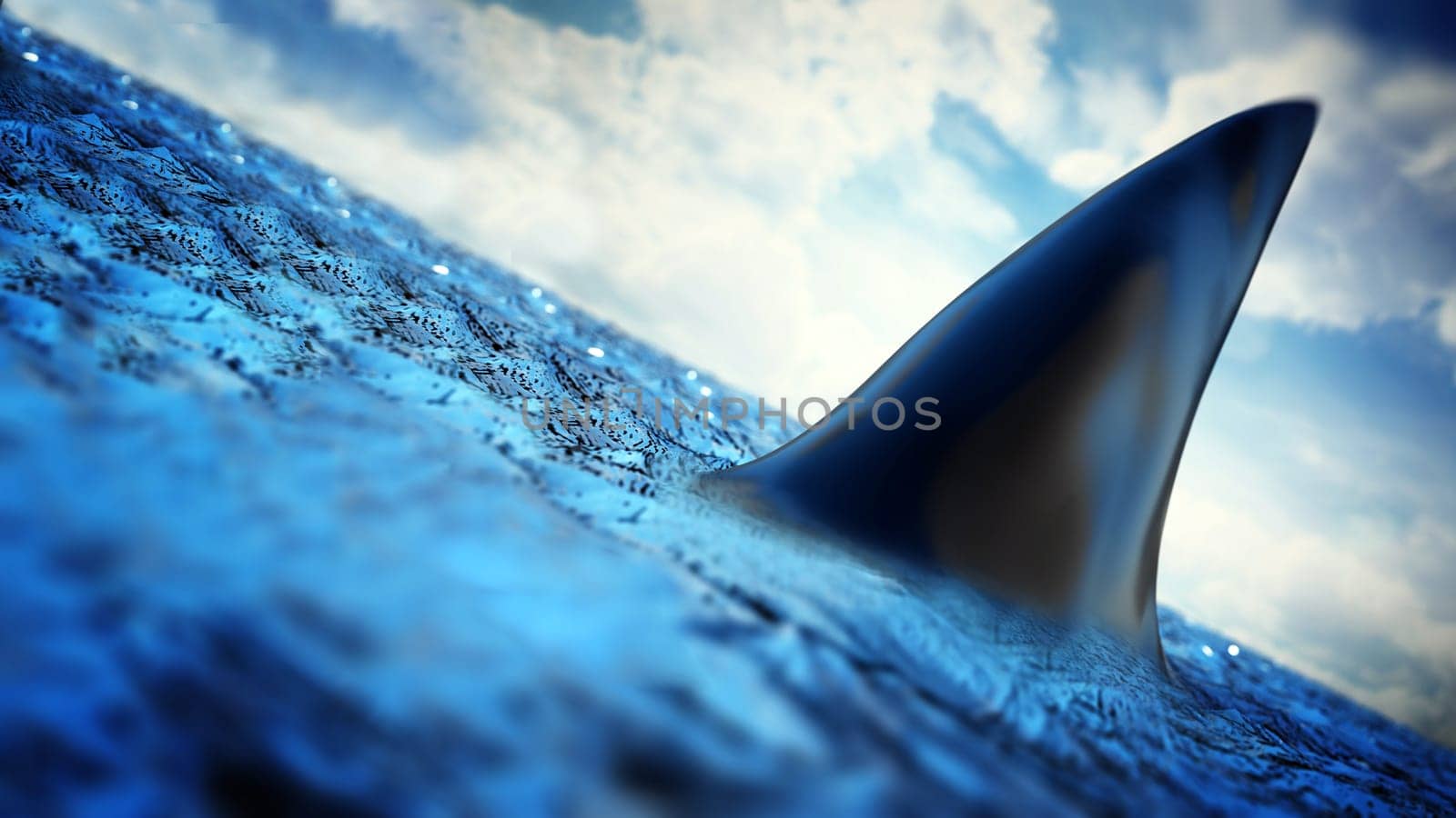 Shark fin on the water. 3D illustration.