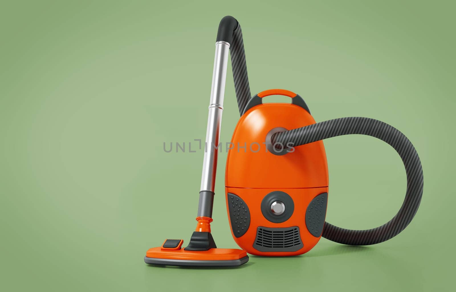 Vacuum cleaner isolated on green background. 3D illustration.