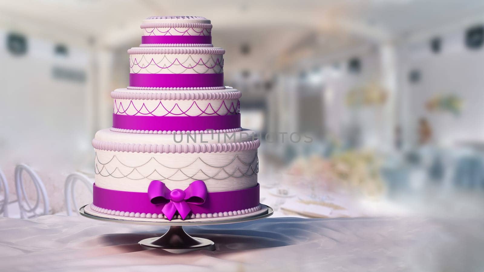 Wedding cake standing on the table. 3D illustration.