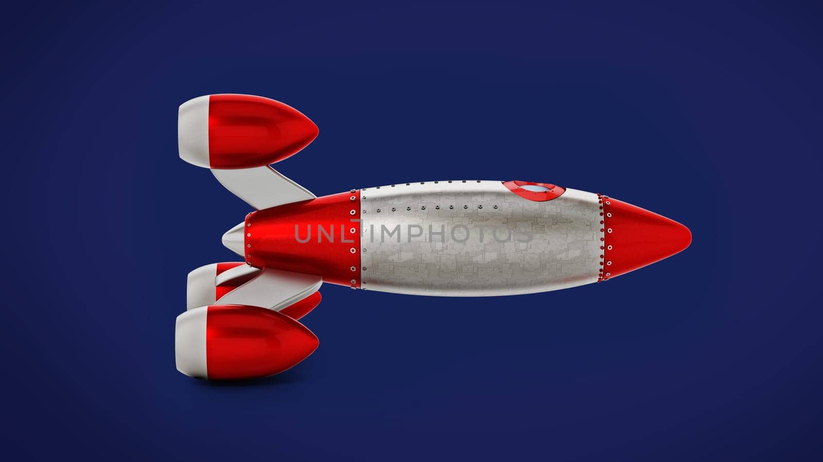 Retro space ocket on blue background. 3D illustration.