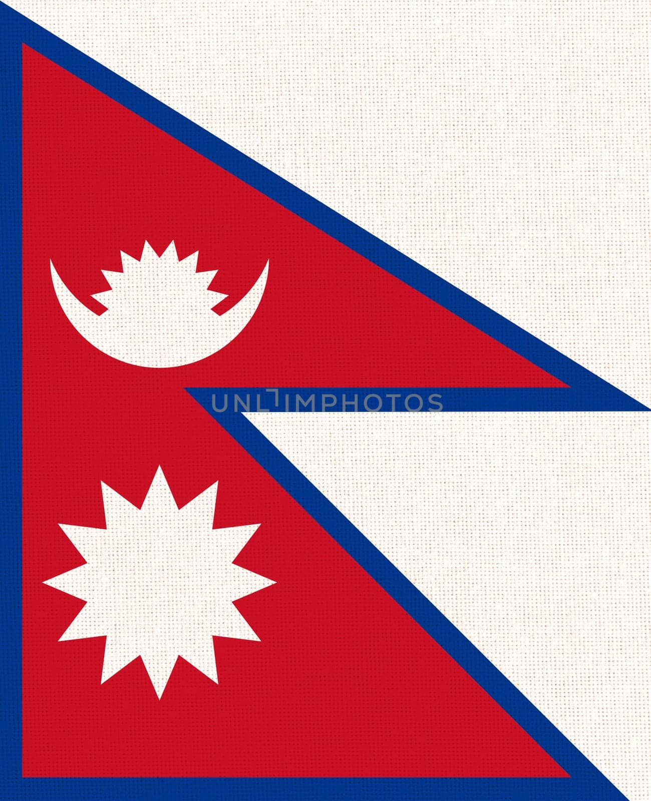Flag of Nepal. Nepal flag on fabric surface. Fabric texture. National symbol of Nepal. Federal Democratic Republic of Nepal. Asian country