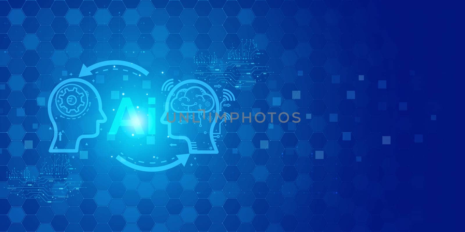 Artificial intelligence Ai self learning improving development problem solving solution tasks of future technology, ai graphics computer chip brain memory power, futuristic blue abstract background.