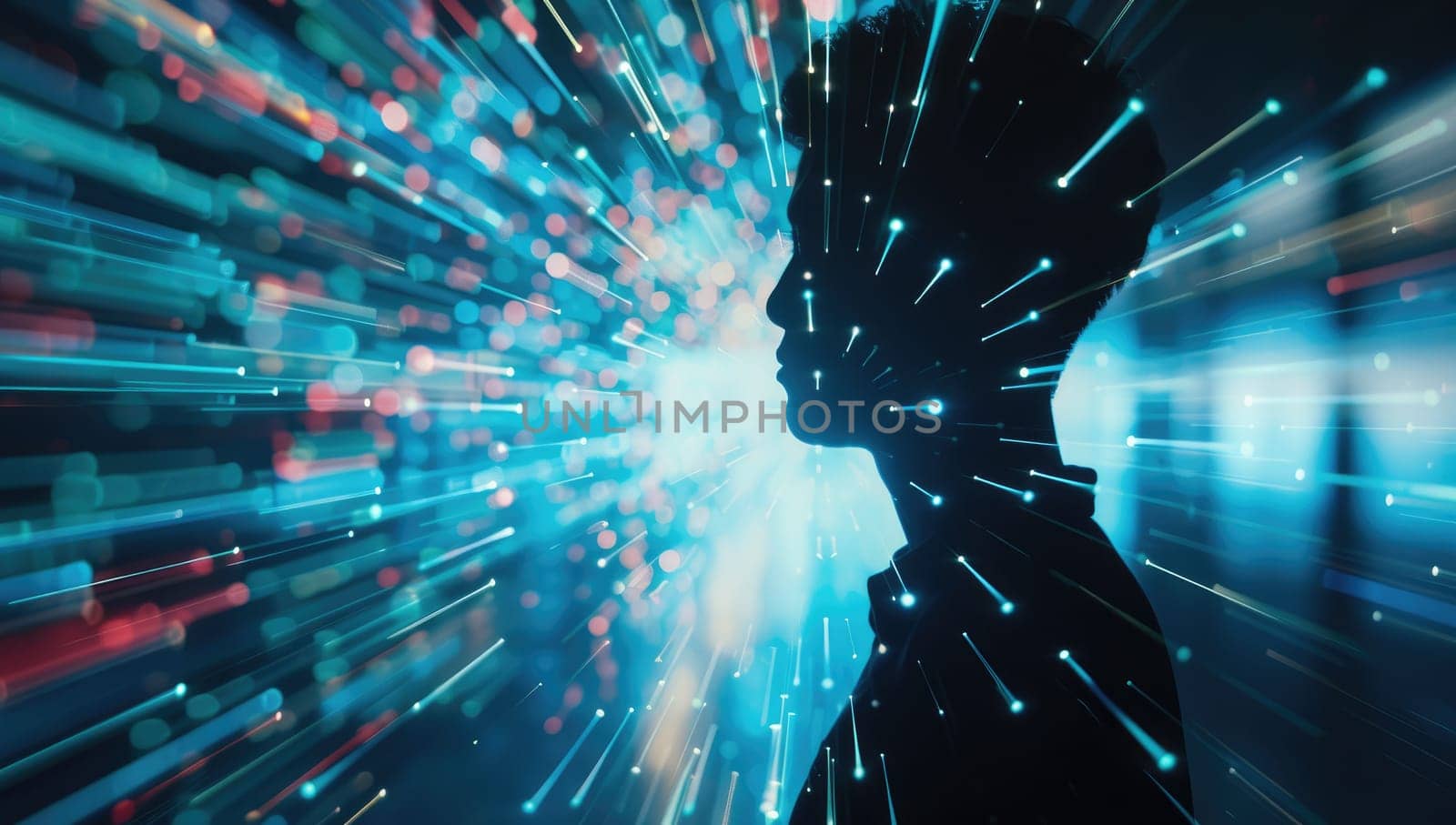 Man silhouette against dynamic light trails