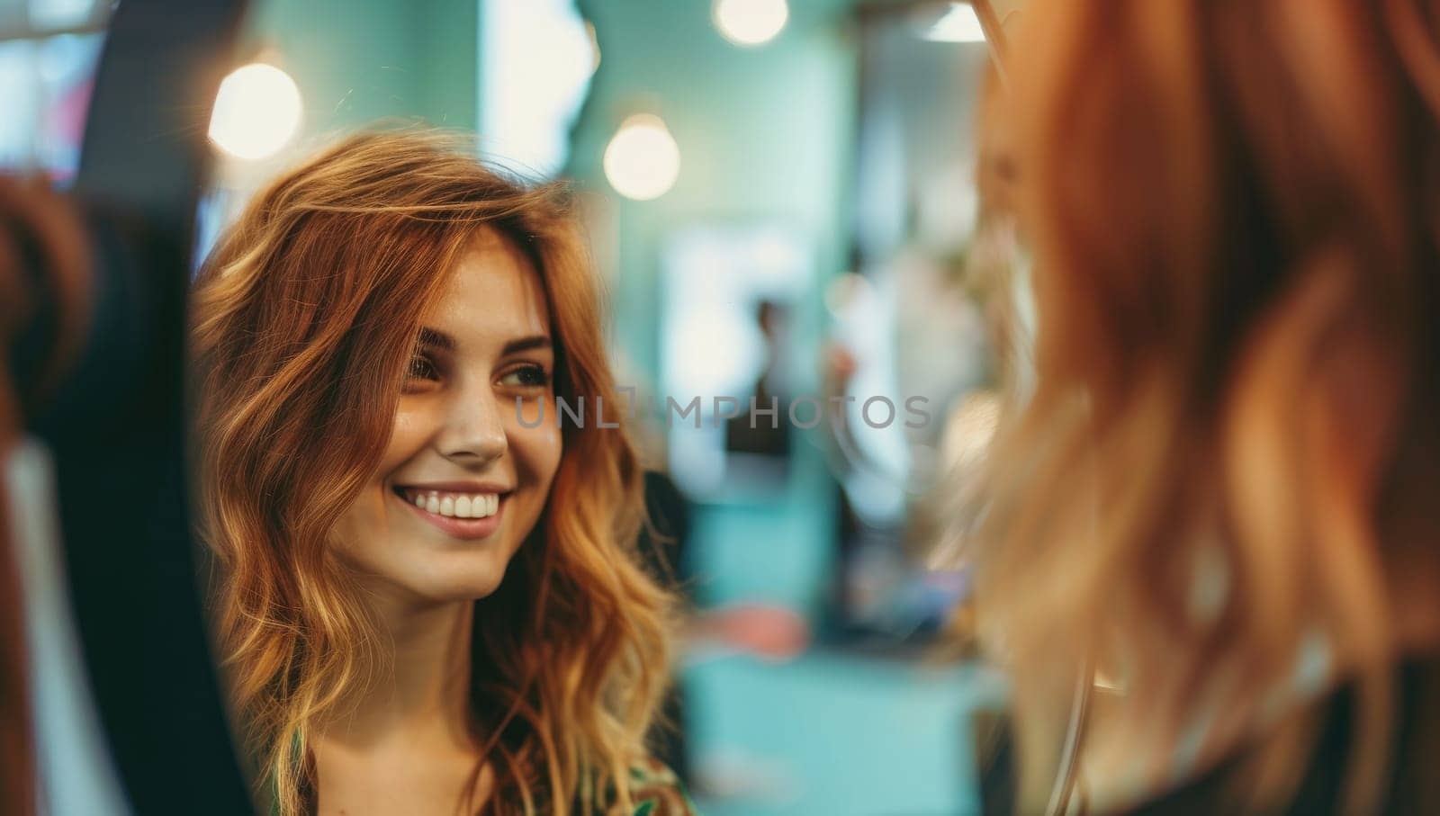 Woman admiring her reflection in a mirror