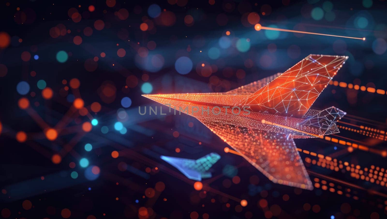 Abstract polygonal origami paper plane. Technology concept.
