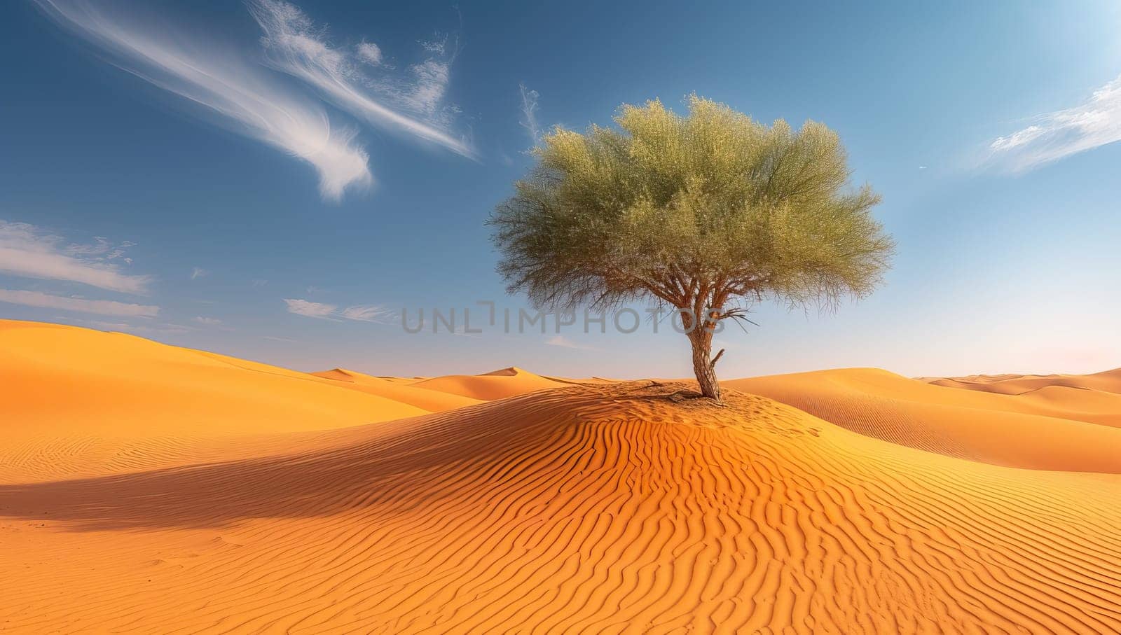 Lone tree thriving in vast desert landscape