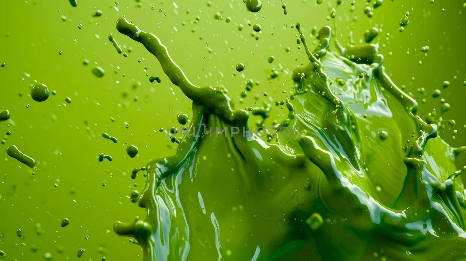 Green paint splatter effect. Close-up of a green liquid splash. AI generated