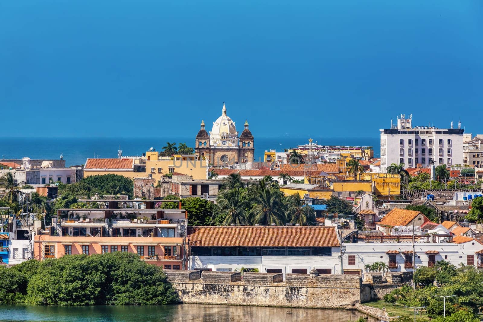 Urban skyline of Cartagena de Indias city on the Caribbean coast of Colombia