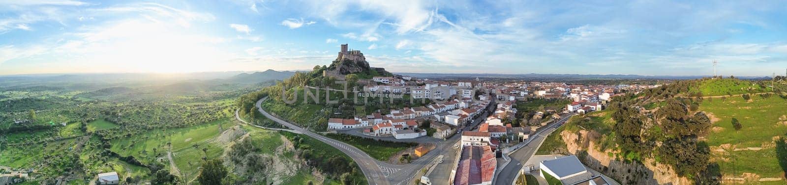 Panoramic view of Alburquerque in Extremadura, Spain. Photograph taken with drone