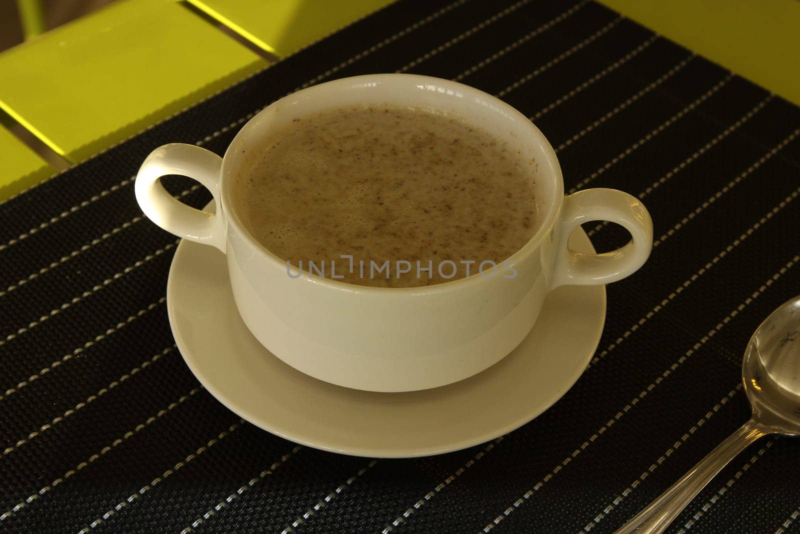 Restaurant menu. Dishes which give at restaurants. Soup in the cup