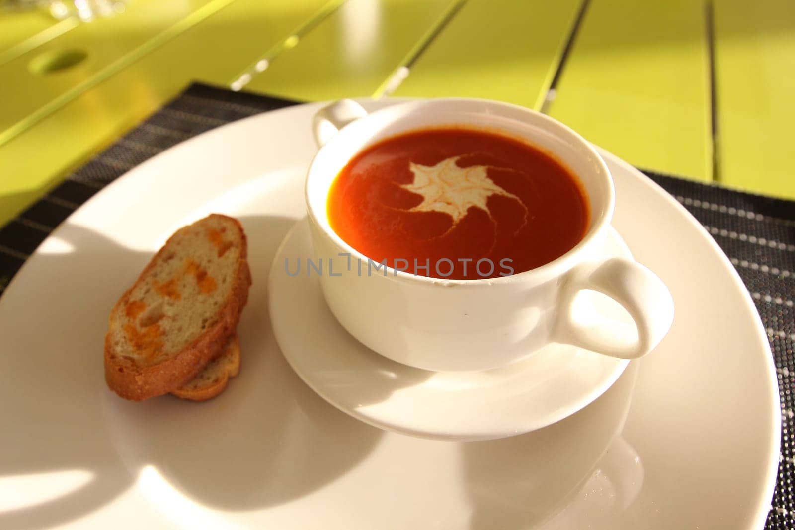 Restaurant menu. Dishes which give at restaurants. Soup in the cup