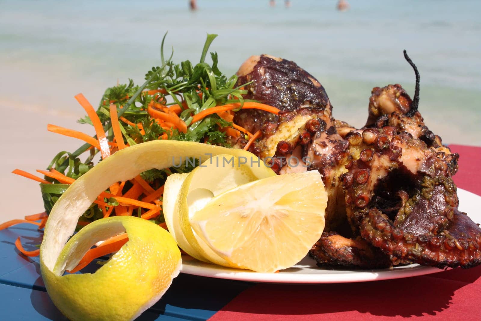 The food cooked at restaurant. Various dishes for every taste and choice.