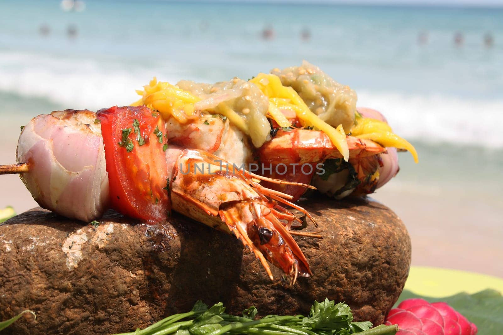The food cooked at restaurant. Various dishes for every taste and choice.