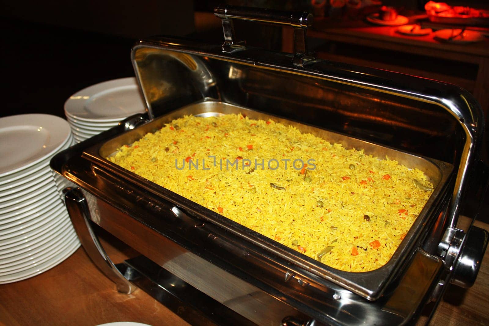 The food cooked at restaurant. Various dishes for every taste and choice.