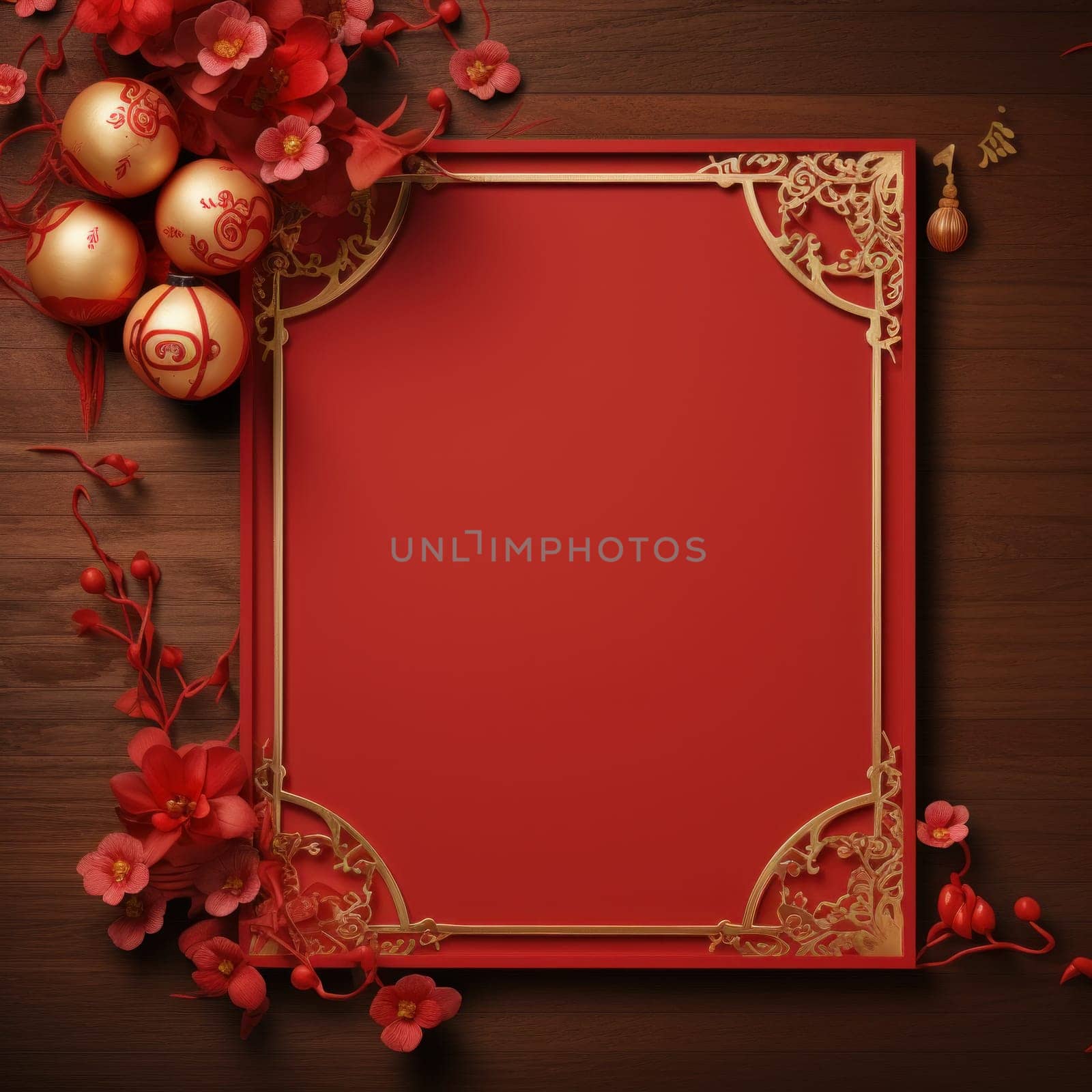 Passionate Chinese new year red background. Decoration culture. Generate Ai
