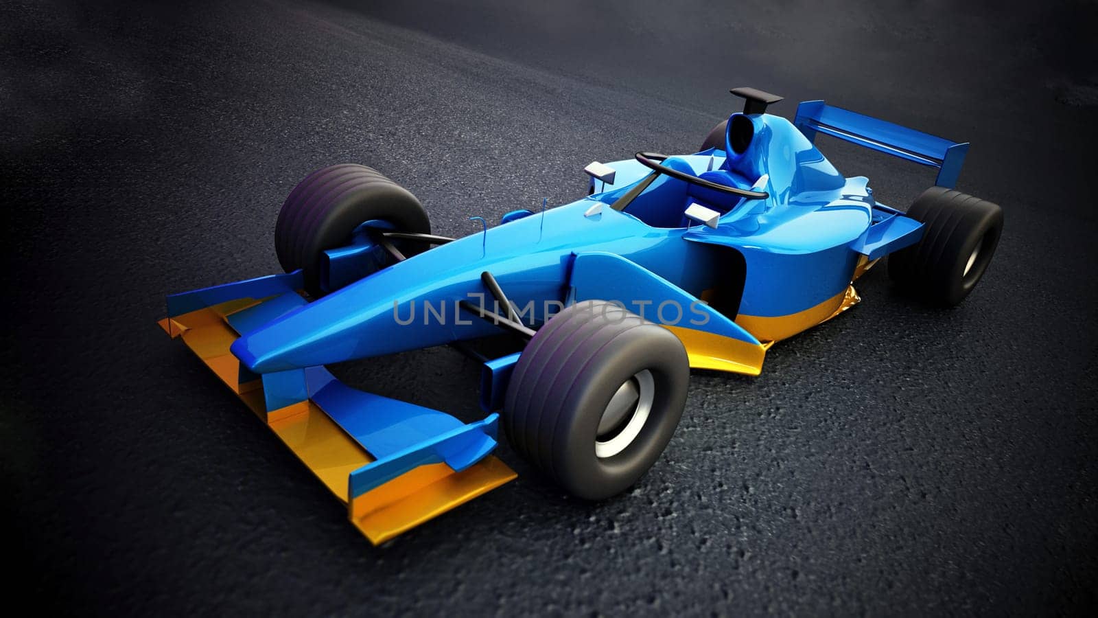 Generic racing car isolated on black background. 3D illustration.