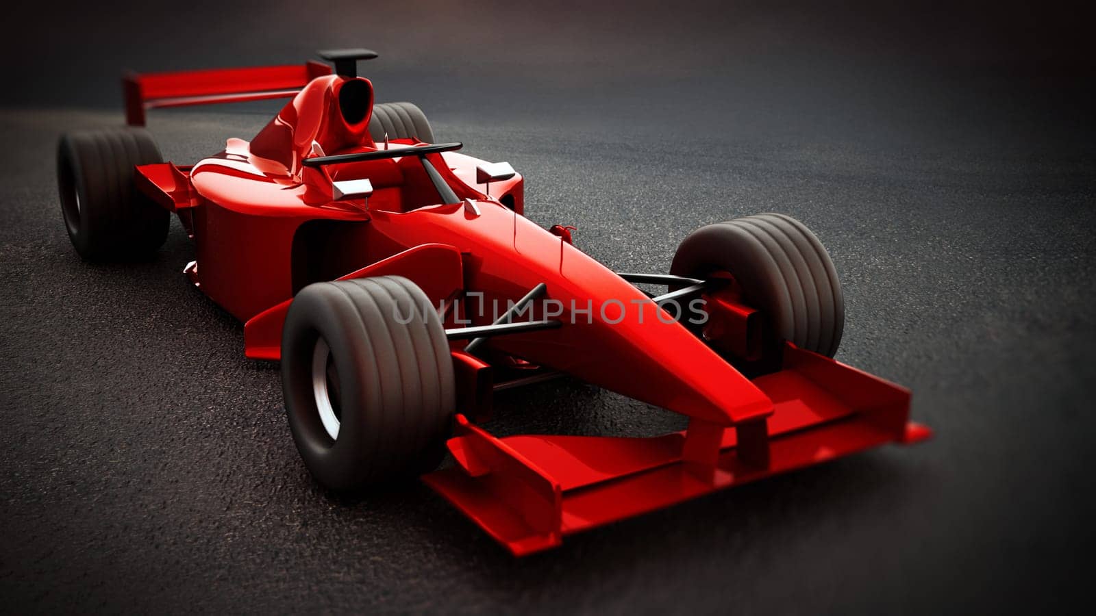 Generic racing car isolated on black background. 3D illustration.