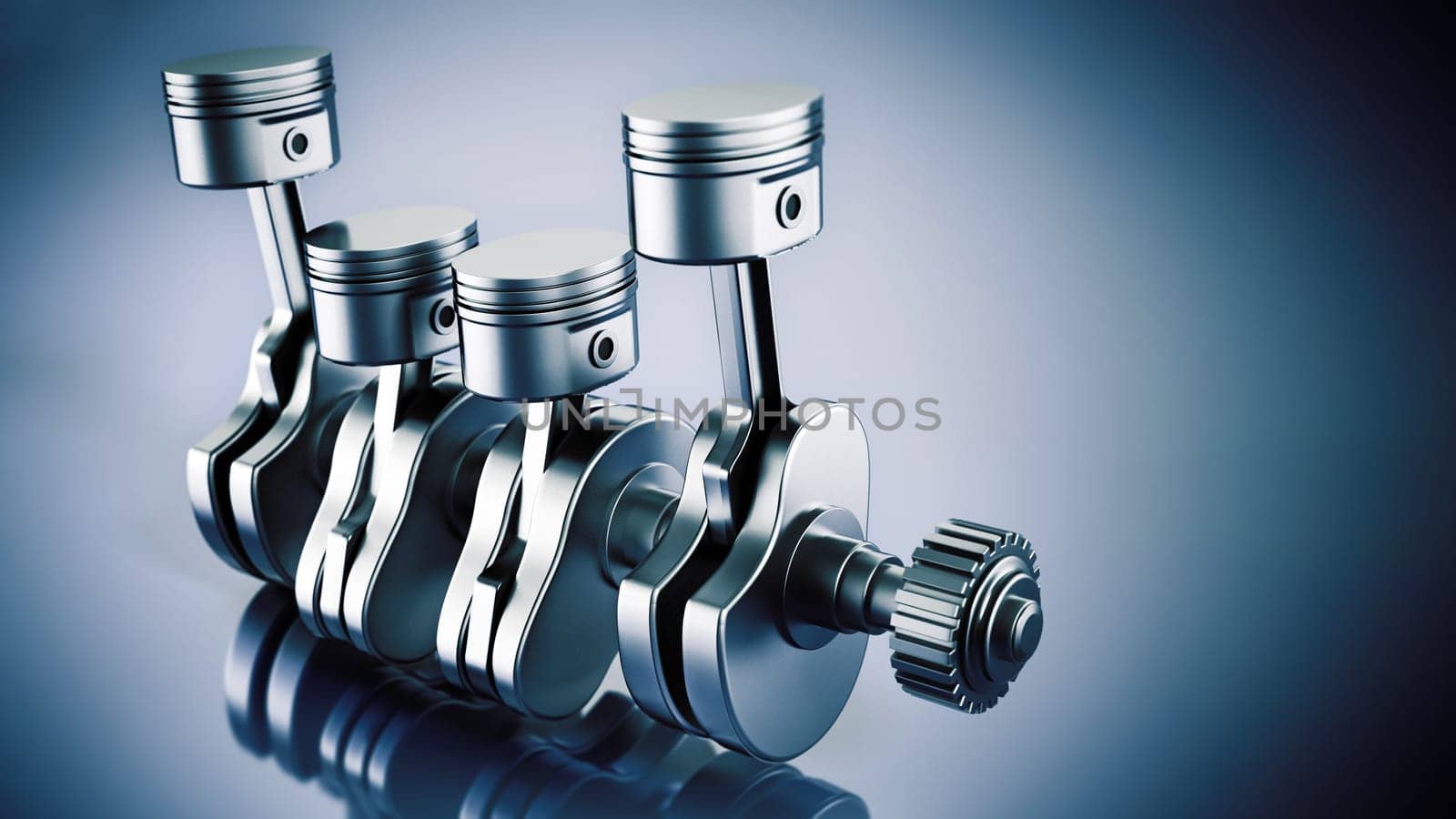 3D illustration of a car engine block and pistons. 3D illustration.