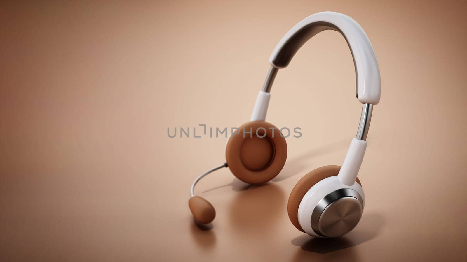 Generic headset standing on orange background. 3D illustration.