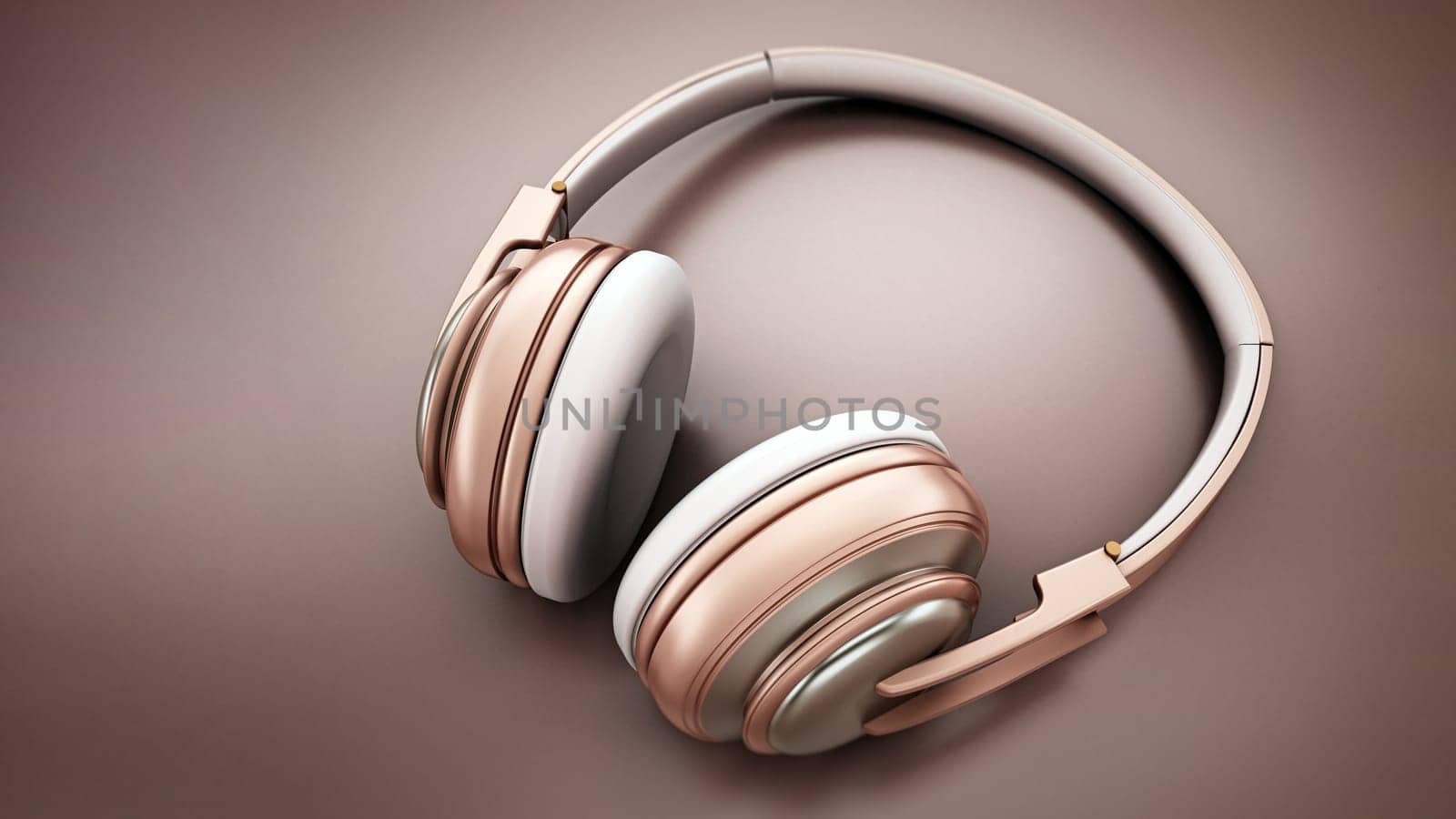 Rose gold headphones. 3D illustration.
