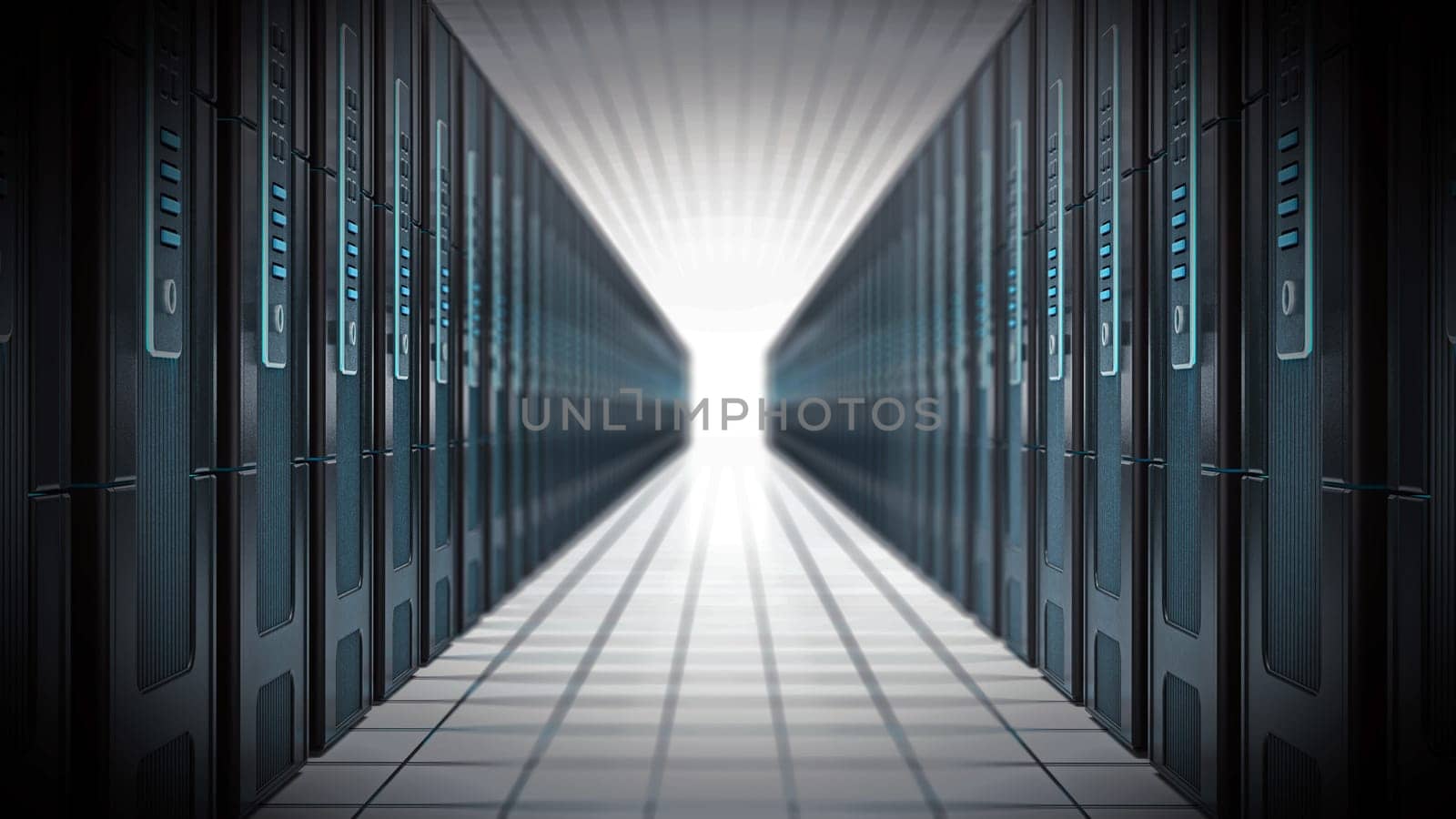 Network servers in a row isolated on white background. 3D illustration.