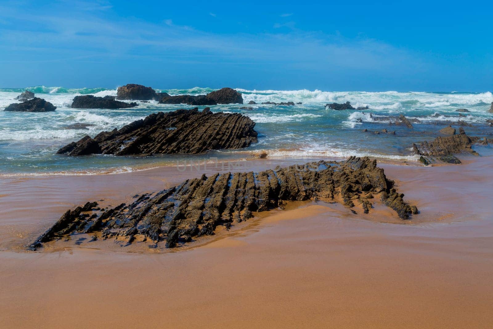 Beautiful empty beach in Algarve west coast, Portugal