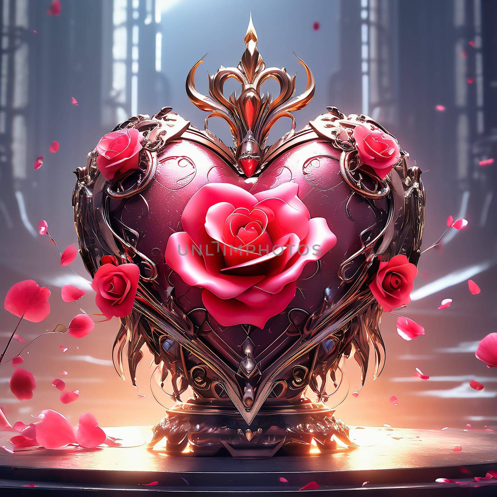 Heart and roses. Romantic AI generated image. Valentine's Day, wedding, engagement. Love in picture