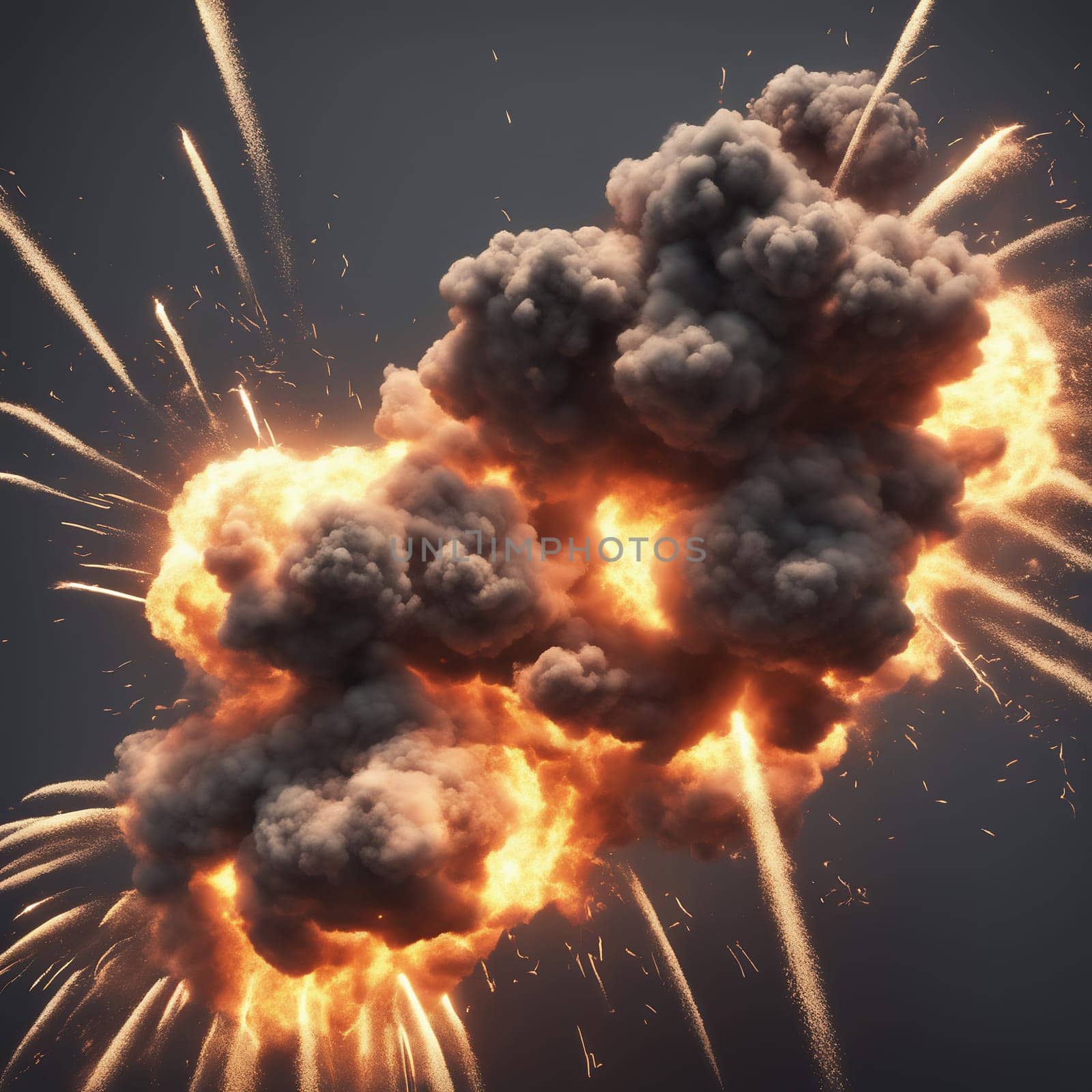 Explosion cloud, explosion effect, realistic explosion boom, realistic fire explosion. AI generated image