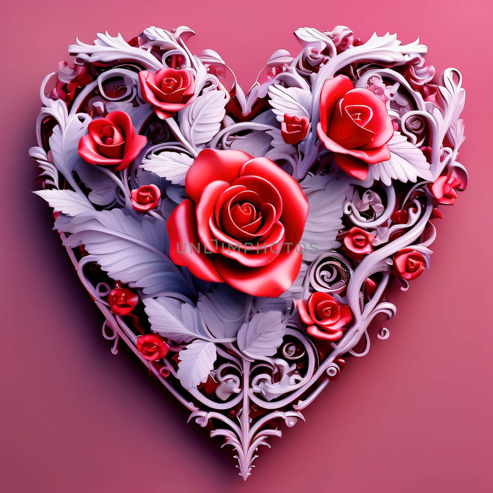 Heart and roses. Romantic AI generated image. Valentine's Day, wedding, engagement. Love in picture