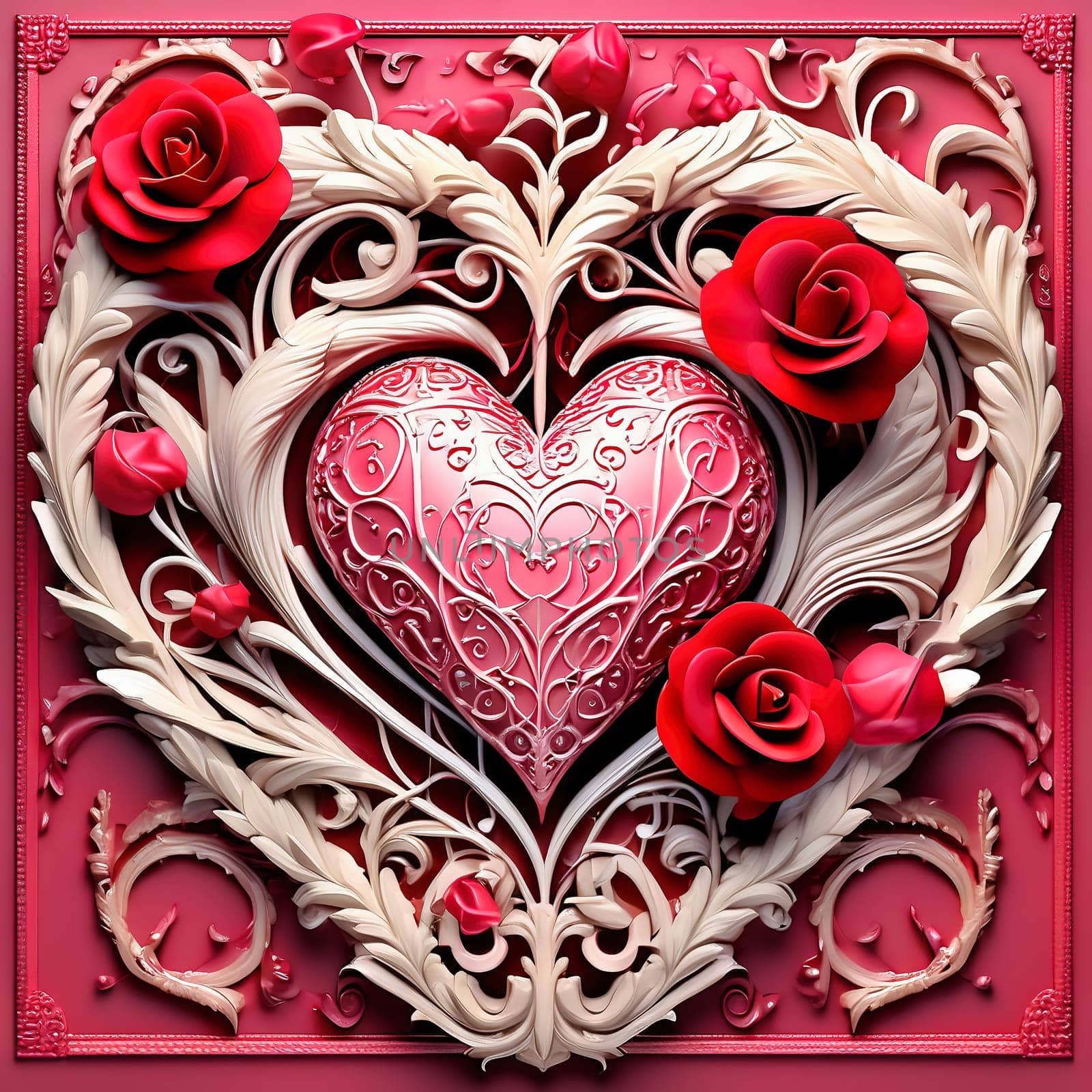 Heart and roses. Romantic AI generated image. Valentine's Day, wedding, engagement. Love in picture