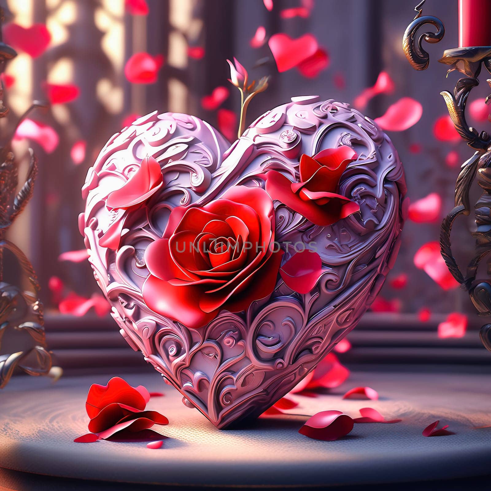 Heart and roses. Romantic AI generated image. Valentine's Day, wedding, engagement. Love in picture