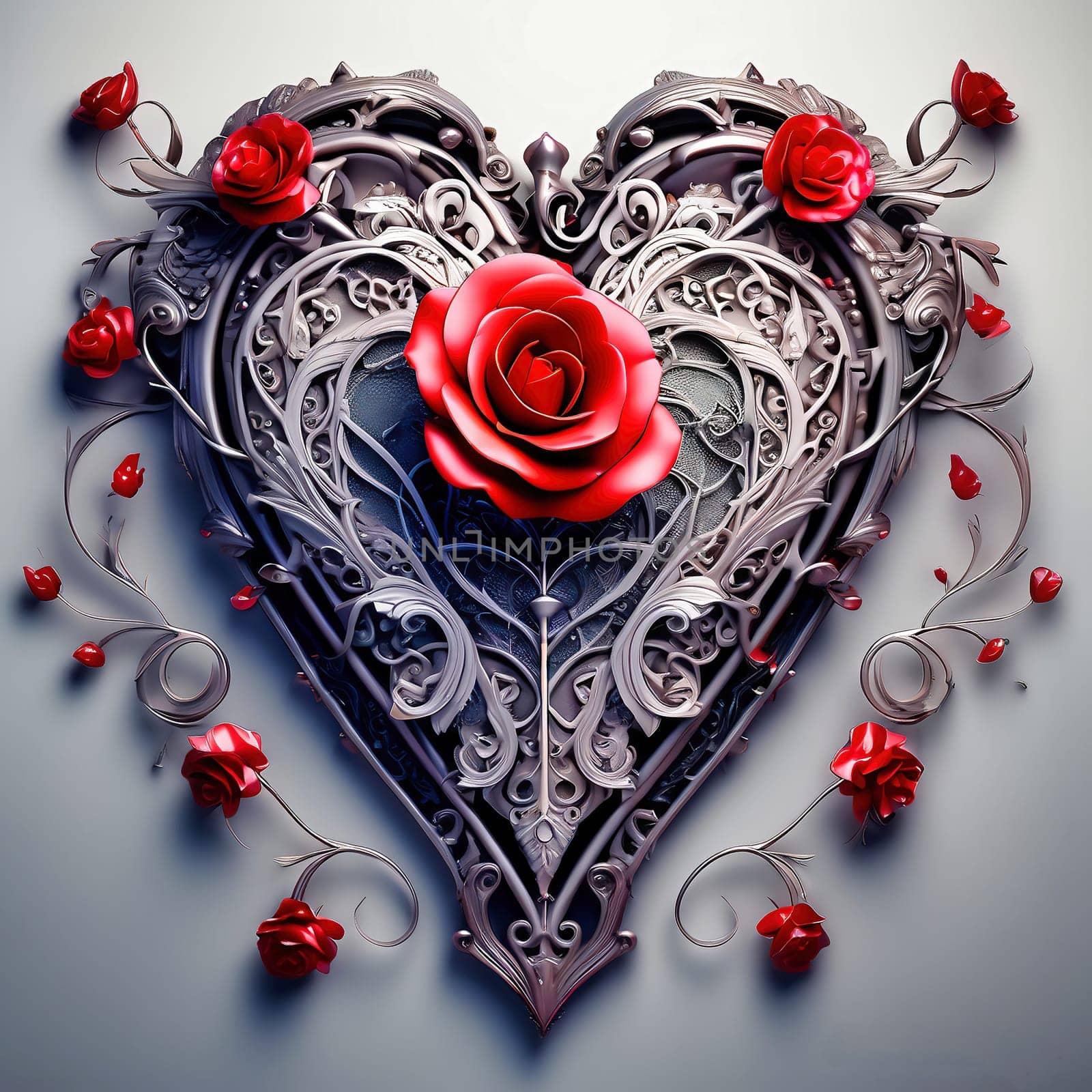 Heart and roses. Romantic AI generated image. Valentine's Day, wedding, engagement. Love in picture