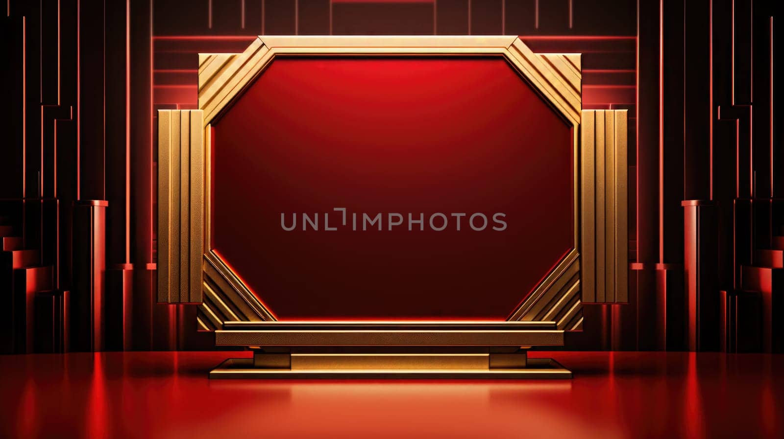 red art deco style blank space frame for sale or promotion, ai