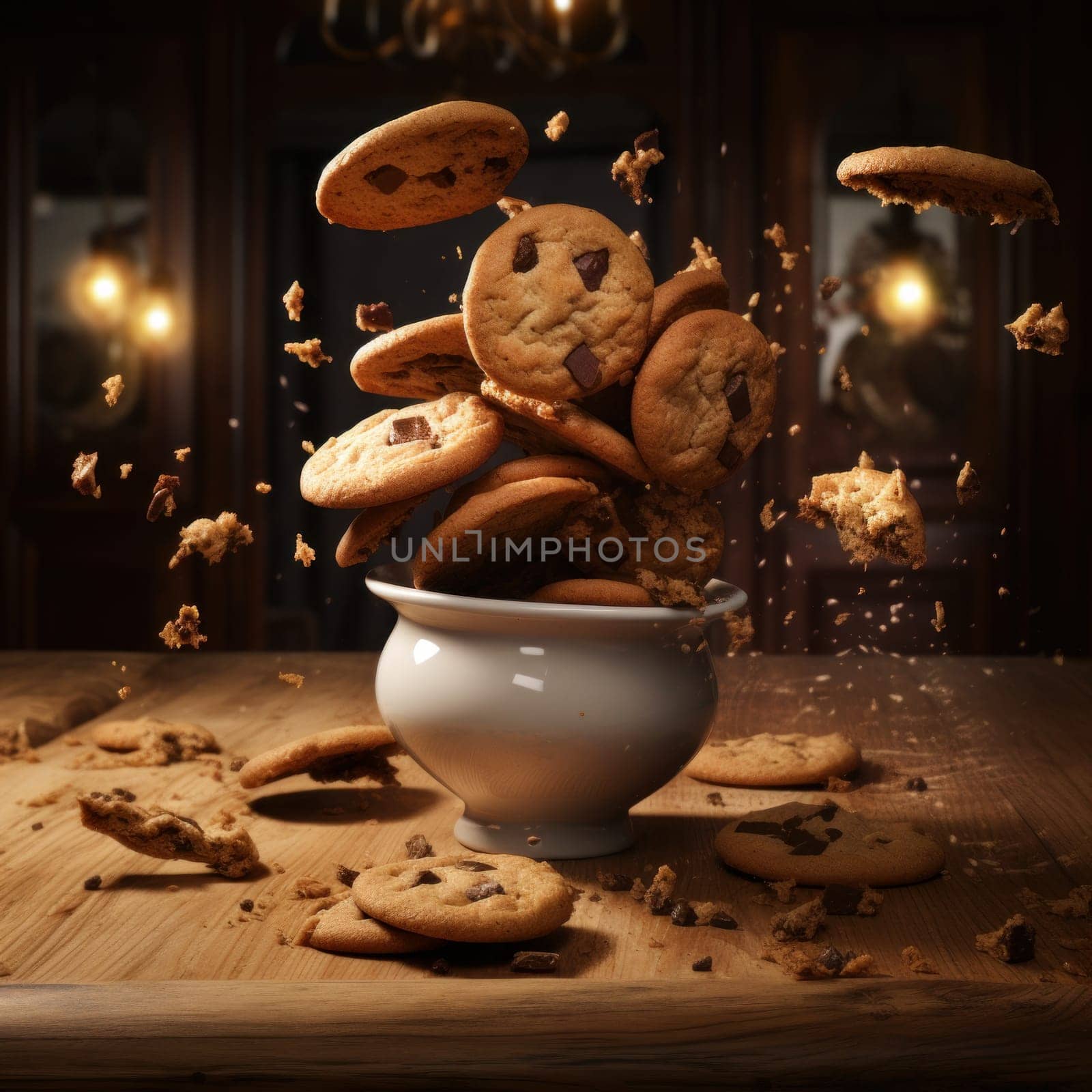 Crunchy Chocolate chip cookies. Food sweet. Generate Ai