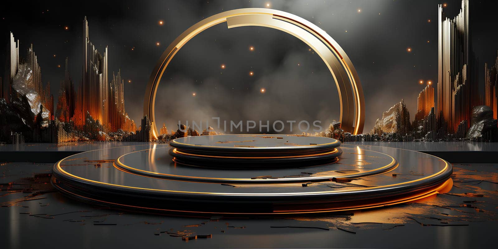 Illustration of a circular gold stage. Suitable for use in making logo or icon, designing website or printed materials, promotional products, social media. You can find many other ways by creativity.