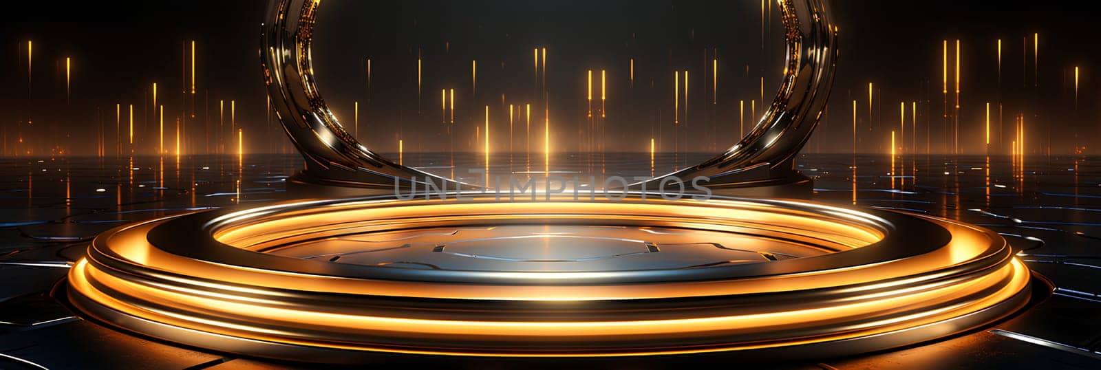 Illustration of a circular gold stage. Suitable for use in making logo or icon, designing website or printed materials, promotional products, social media. You can find many other ways by creativity.
